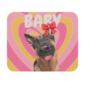 Cute Dog Mouse Pad - 'Baby' Design with Heart Background